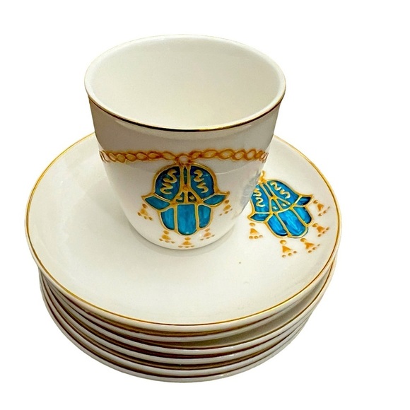 A & S Other - Shallow Ice - Hamsa design hand painted fine bone china tea/coffee cups set of 6